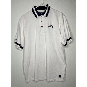 Port Authority On Tour Sport White Polo Mens Size Medium with Navy Accents Logo